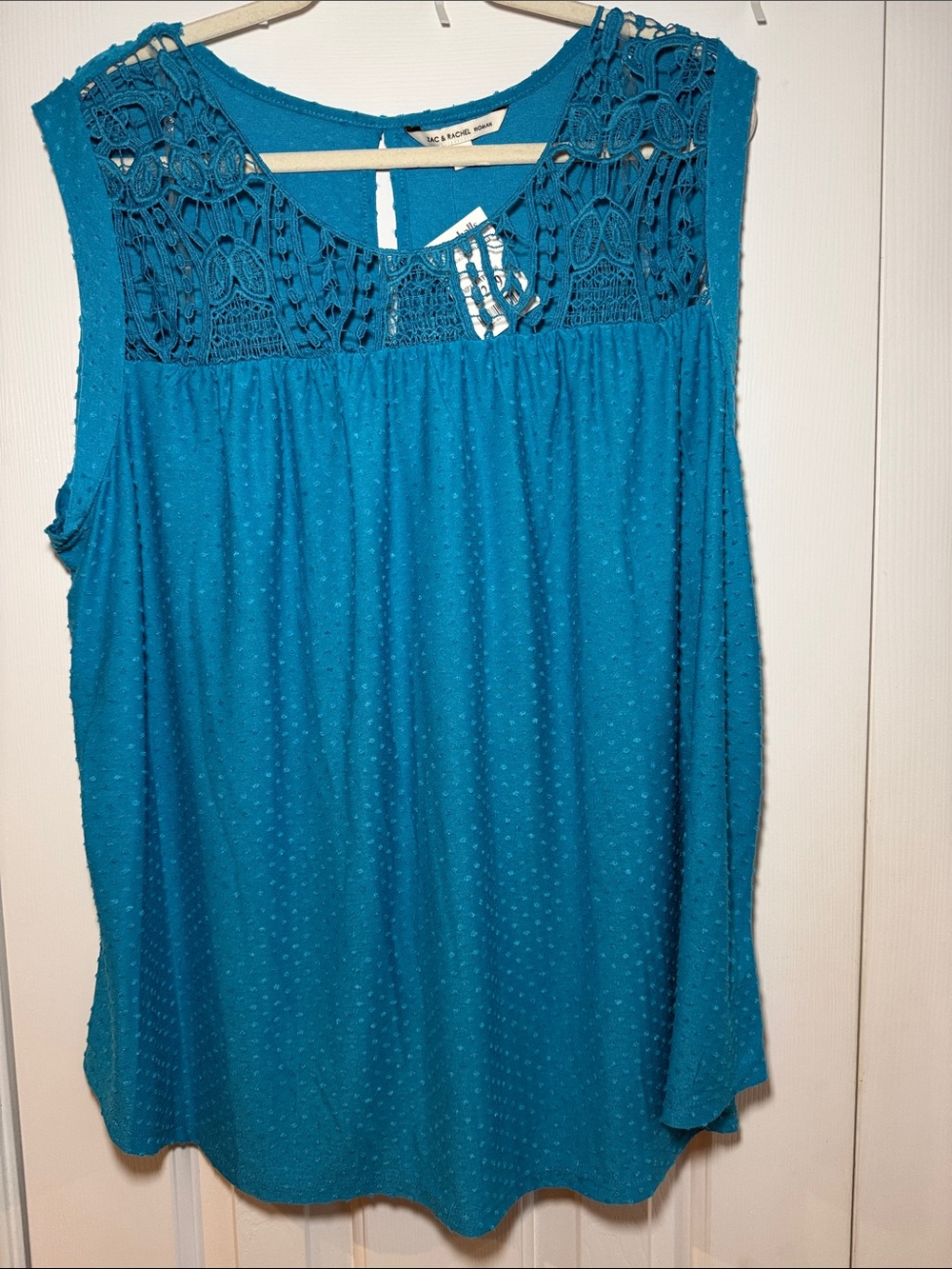 Zac & Rachel Teal Crochet Yoke Tank Top